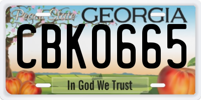 GA license plate CBK0665