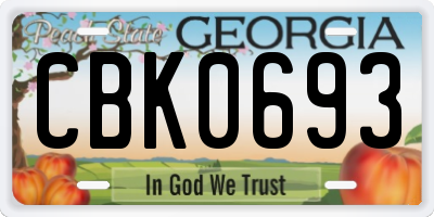 GA license plate CBK0693