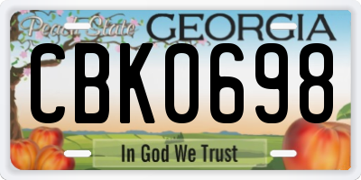 GA license plate CBK0698