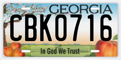 GA license plate CBK0716