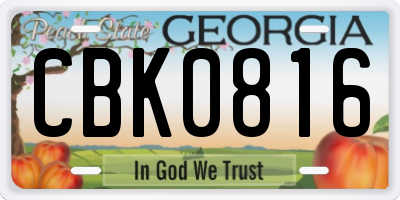 GA license plate CBK0816