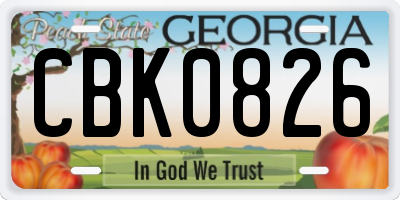 GA license plate CBK0826