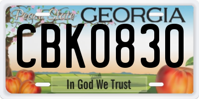 GA license plate CBK0830