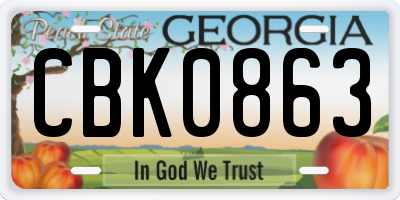 GA license plate CBK0863