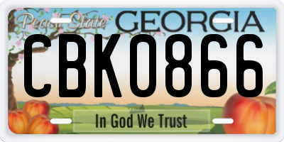 GA license plate CBK0866