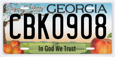GA license plate CBK0908