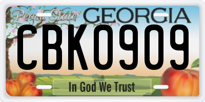 GA license plate CBK0909