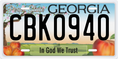 GA license plate CBK0940