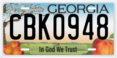 GA license plate CBK0948