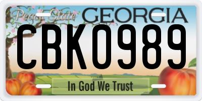 GA license plate CBK0989