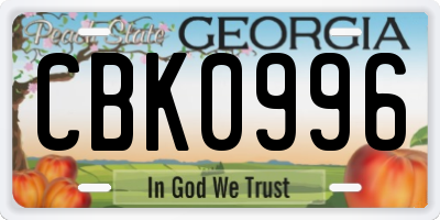 GA license plate CBK0996