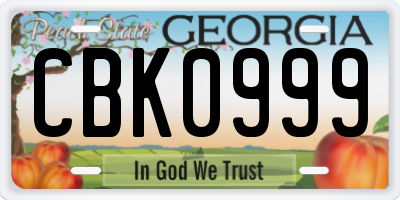GA license plate CBK0999