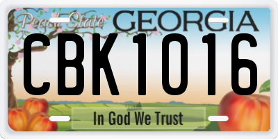 GA license plate CBK1016