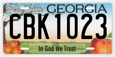 GA license plate CBK1023