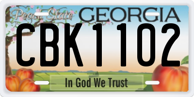GA license plate CBK1102