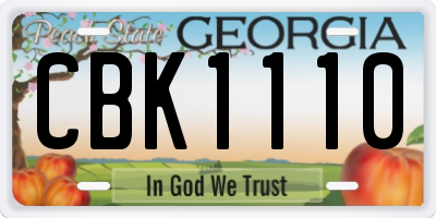 GA license plate CBK1110
