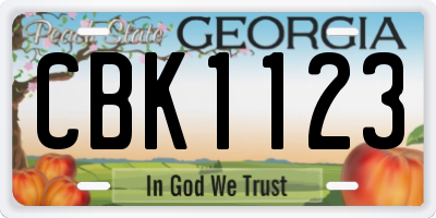 GA license plate CBK1123