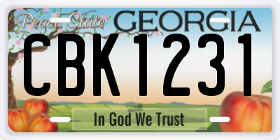 GA license plate CBK1231