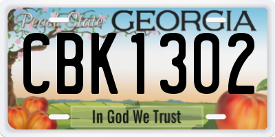 GA license plate CBK1302