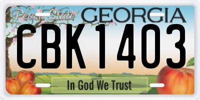 GA license plate CBK1403