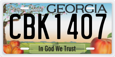 GA license plate CBK1407