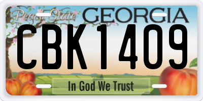 GA license plate CBK1409