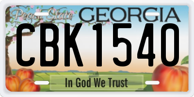 GA license plate CBK1540