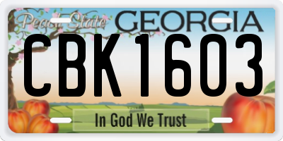 GA license plate CBK1603