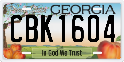 GA license plate CBK1604