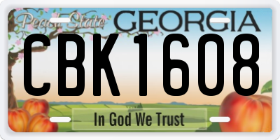 GA license plate CBK1608