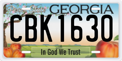 GA license plate CBK1630