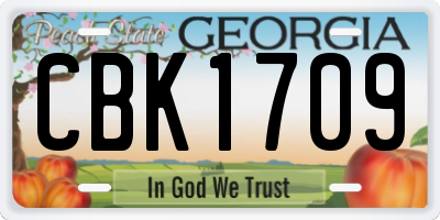 GA license plate CBK1709