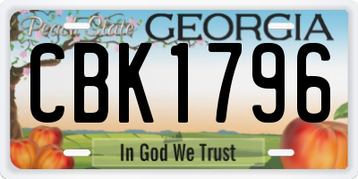 GA license plate CBK1796