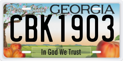 GA license plate CBK1903