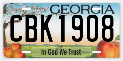 GA license plate CBK1908