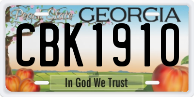 GA license plate CBK1910