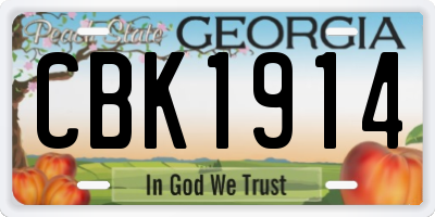 GA license plate CBK1914