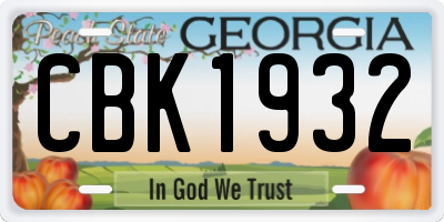 GA license plate CBK1932