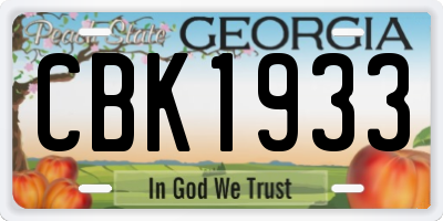 GA license plate CBK1933