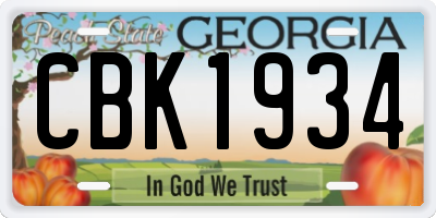 GA license plate CBK1934