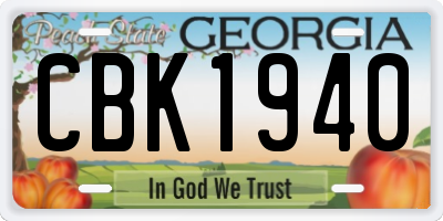 GA license plate CBK1940