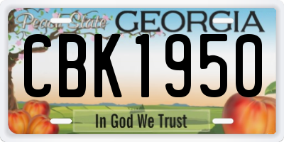 GA license plate CBK1950