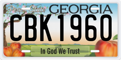GA license plate CBK1960