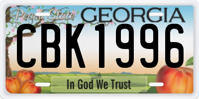 GA license plate CBK1996