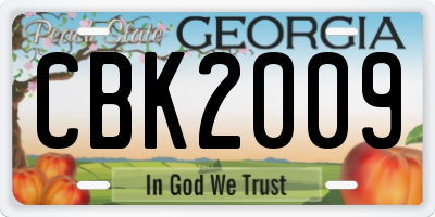 GA license plate CBK2009
