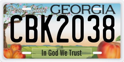 GA license plate CBK2038