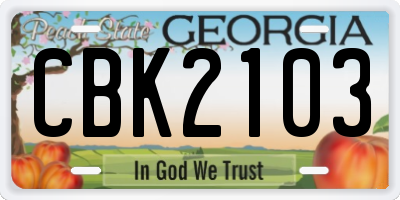 GA license plate CBK2103
