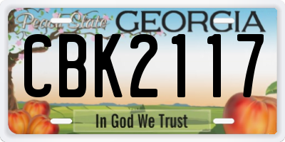 GA license plate CBK2117