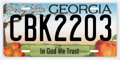 GA license plate CBK2203