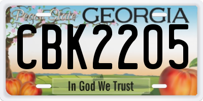 GA license plate CBK2205
